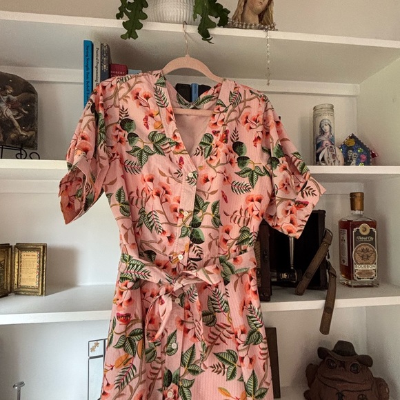 LOFT Leaf Dobby Striped Sugar Peach Shirtdress SZ 8 - Picture 3 of 8